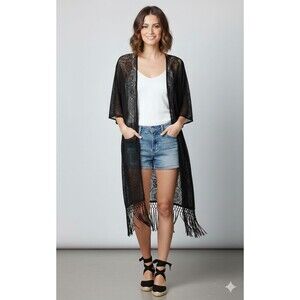 American Eagle Kimono Womens One Size Black Lace Fringe NWT Cover Up Boho